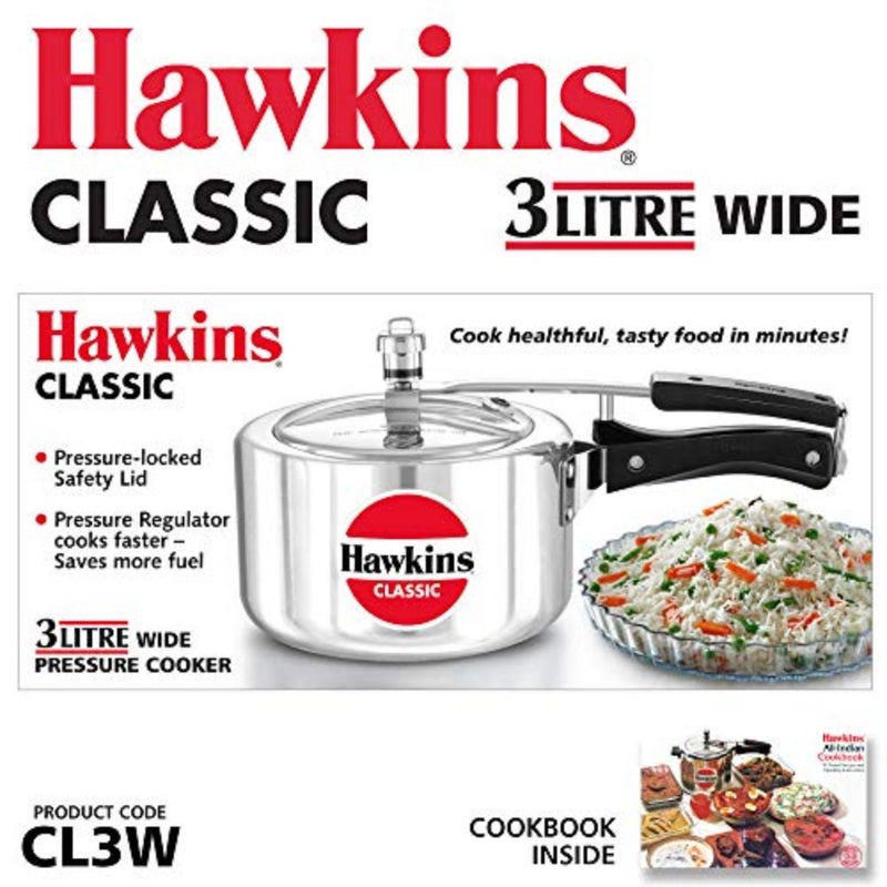 Classic 3L Wide Aluminium Inner Lid Pressure Cooker (Silver) - Image 2