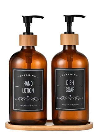 2-Piece 500ML Soap Dispenser Set Amber Soap Dish With Bamboo Tray For Kitchen Sink And Bathroom - pzsku/ZACA23965695207C52D95Z/45/_/1705479061/7e26fbc9-7372-47e6-8fa3-a98f55c6c862