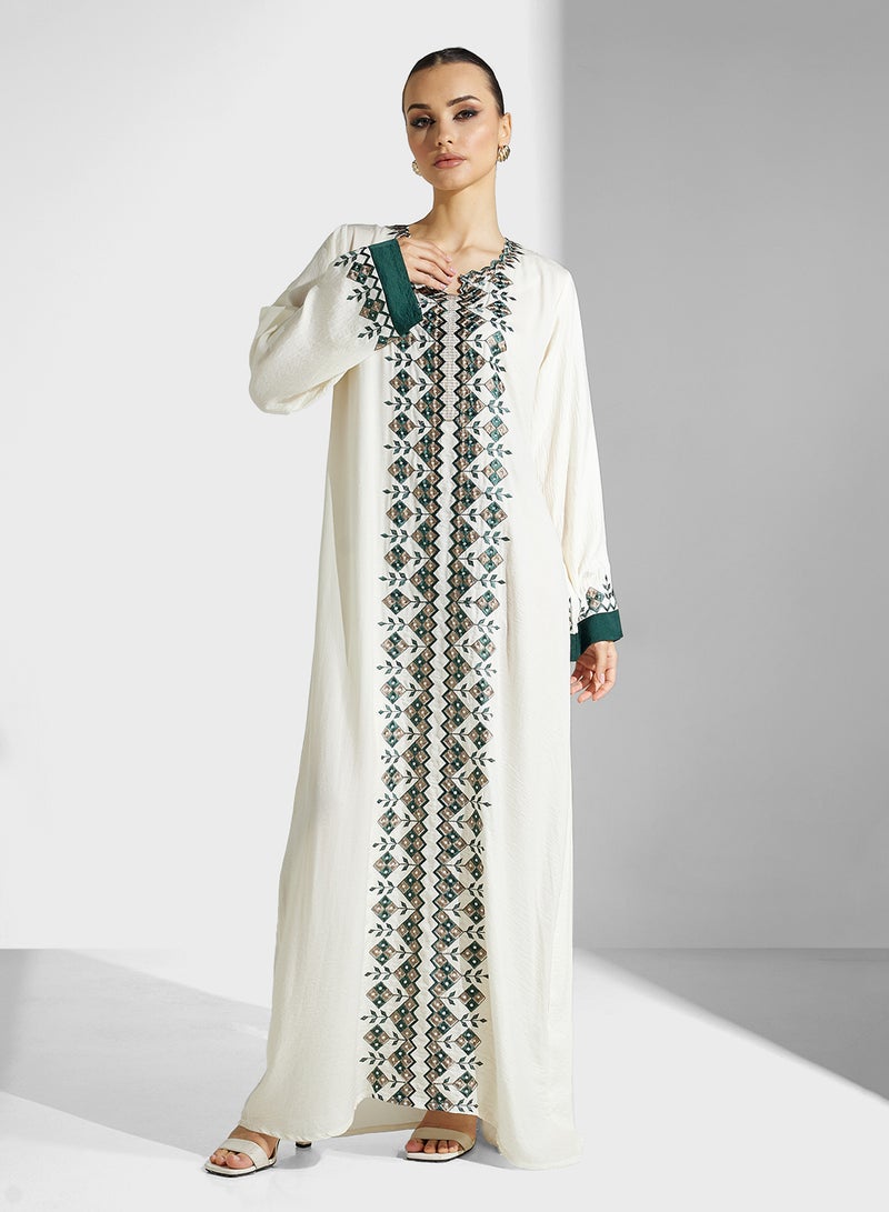 hayas closet Floral Embroidery & Belt Jalabiya - Image 1