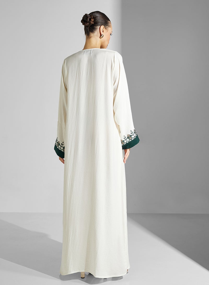 hayas closet Floral Embroidery & Belt Jalabiya - Image 2