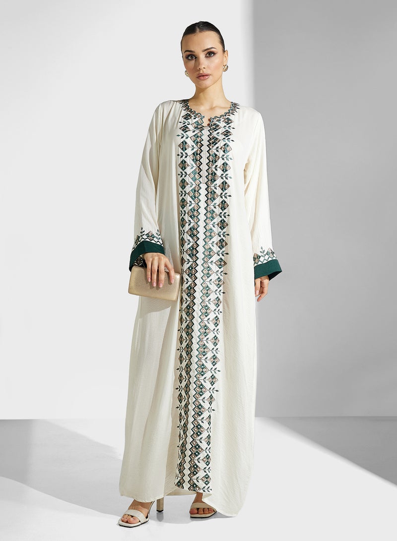 hayas closet Floral Embroidery & Belt Jalabiya - Image 4