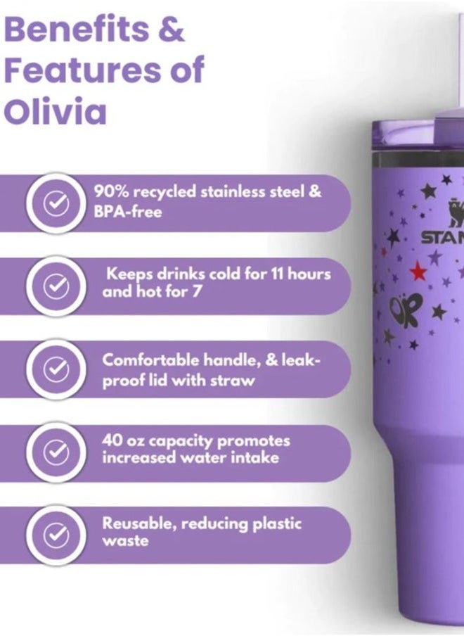Stanley 40oz Stanley Quencher H2.0 FlowState Tumbler with Lid and Straw Stainless Steel Vacuum Insulated Travel Cup for Water Iced Tea Coffee Smoothies and More – Cream Purple - Image 3