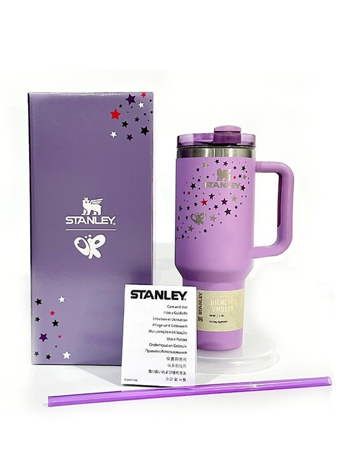 Stanley 40oz Stanley Quencher H2.0 FlowState Tumbler with Lid and Straw Stainless Steel Vacuum Insulated Travel Cup for Water Iced Tea Coffee Smoothies and More – Cream Purple - Image 1