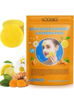 VOGSIG 40Pcs Kojic Acid and Turmeric Cleansing Pads for Dark Spots Helps Balance Skin Oil and Water Fade Spot Remove Excess Keratin Clean Oil Refines Pores Turmeric Kojic Acid Cleansing Pads  - Image 1