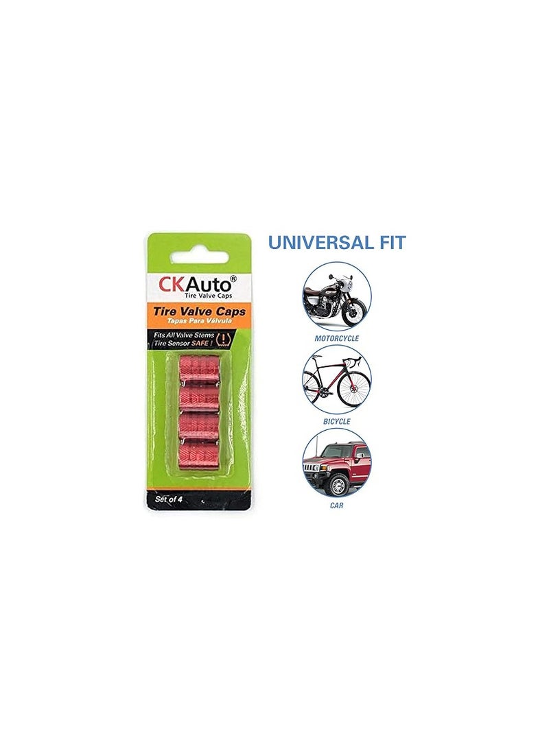 CKAuto CKAuto Tire Valve Stem Caps, Red, 4 pcs/Pack, Anodized Aluminum Tire Valve Cap Set, Corrosion Resistant, Universal Stem Covers for Trucks Motorcycles and Bikes  - Image 3