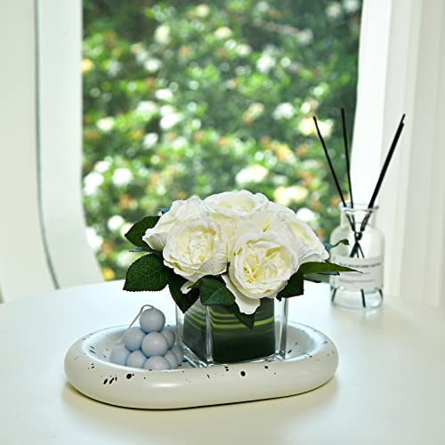 GreenHouzz Artificial Peony Silk Flower Centerpieces Faux Floral Arrangement in Glass Vase for Home Wedding Table Decoration (Cream) - Image 5