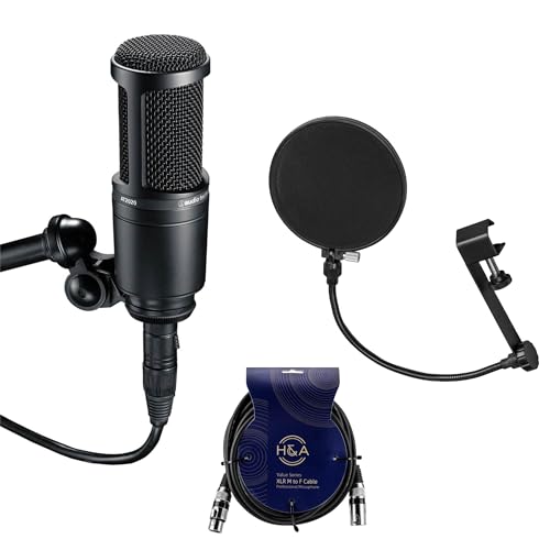 audio-technica Audio Technica AT2020 Condenser Studio Microphone Bundle with Pop Filter and XLR Cable - Image 1