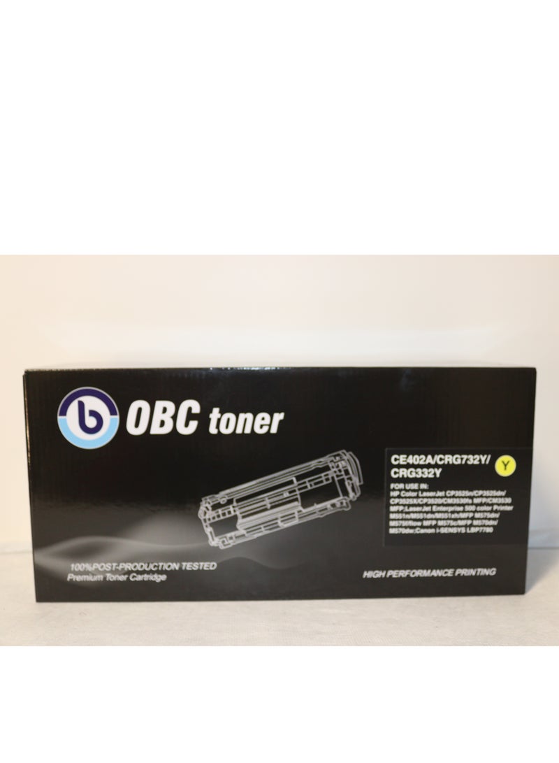 او بي سي خرطوشة حبر ليزر أصفر  متوافقة من OBC  بديلة لـ HP CE402A – 507A و Canon CRG-732Y / CRG-332  طباعة حتى 6000 صفحة بألوان نابضة وجودة طباعة احترافية - Image 2