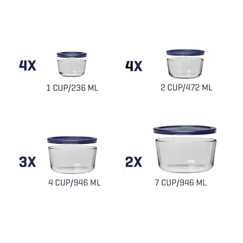 Anchor Hocking 26 Piece Glass Storage Containers with Lids (13 Glass Food Storage Containers & 13 Navy Blue SnugFit Lids) - Image 2