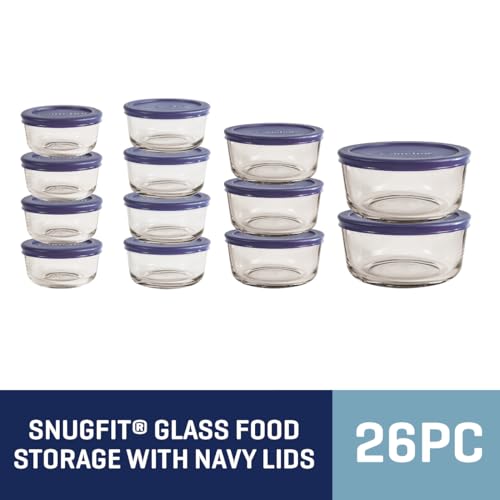Anchor Hocking 26 Piece Glass Storage Containers with Lids (13 Glass Food Storage Containers & 13 Navy Blue SnugFit Lids) - Image 4