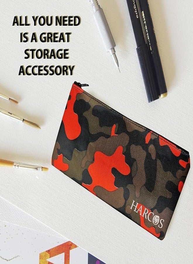 Harcos Pencil Case Pencil Pouch Pencil Bag Leather Pen Case Small Zipper Pouch for Pencils, Pens, Markers, Makeups, Change, Coins - (Camo-Orange) - Image 3