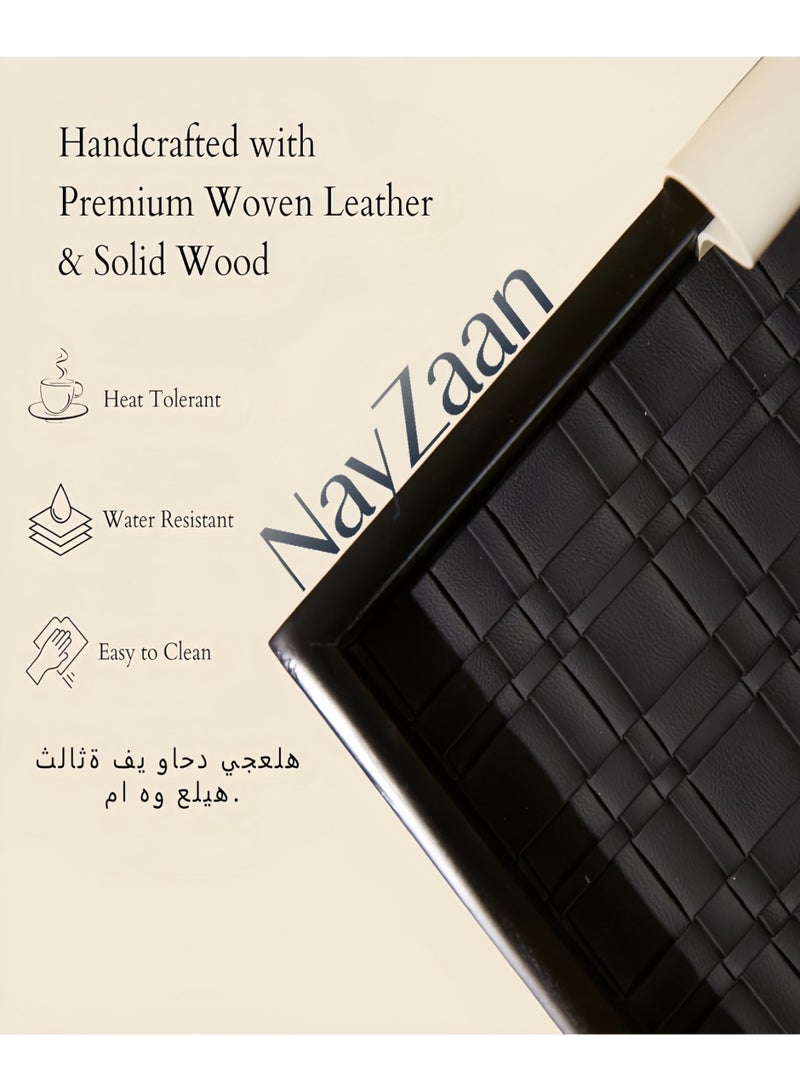NayZaan Rectangle Serving Tray Decor Platter, Elegant and Luxurious Jewelry Entrance Storage Plate, Luxury Wooden Tray With Leather Texture Candle Holder for Home, Living Room, Bathroom, Best Housewarming/Gift , Decorative Accessory (Black) - Image 5