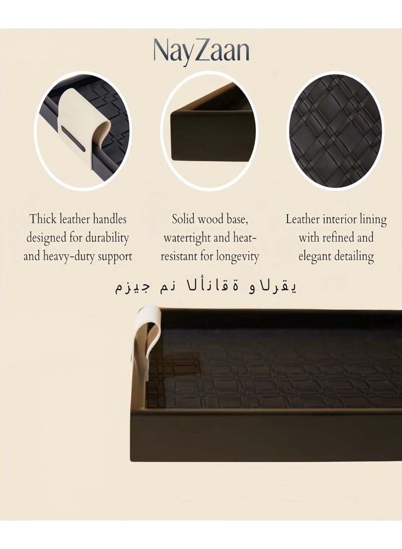 NayZaan Rectangle Serving Tray Decor Platter, Elegant and Luxurious Jewelry Entrance Storage Plate, Luxury Wooden Tray With Leather Texture Candle Holder for Home, Living Room, Bathroom, Best Housewarming/Gift , Decorative Accessory (Black) - Image 4