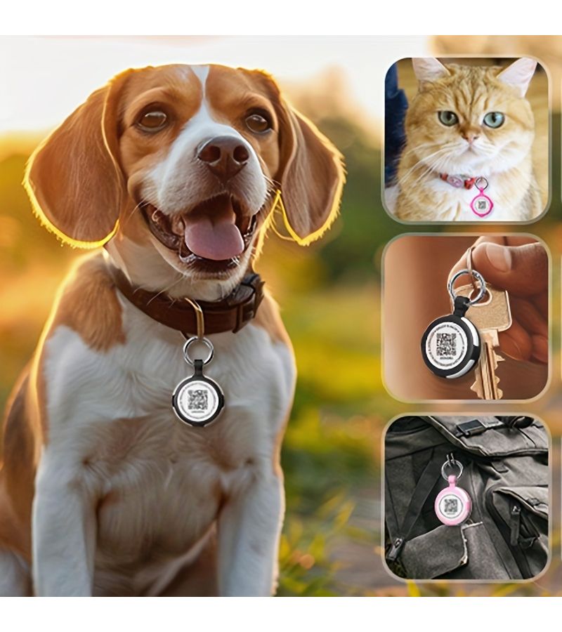 حامل AirTag من السيليكون مع سلسلة مفاتيح ورمز QR للمسح الضوئي لتنبيه موقع الحيوانات الأليفة عبر البريد الإلكتروني، حافظة متينة للعثور على العناصر المفقودة، غطاء خفيف الوزن وآمن لطوق الكلاب للأنشطة الخارجية، باللون الوردي. - Image 1