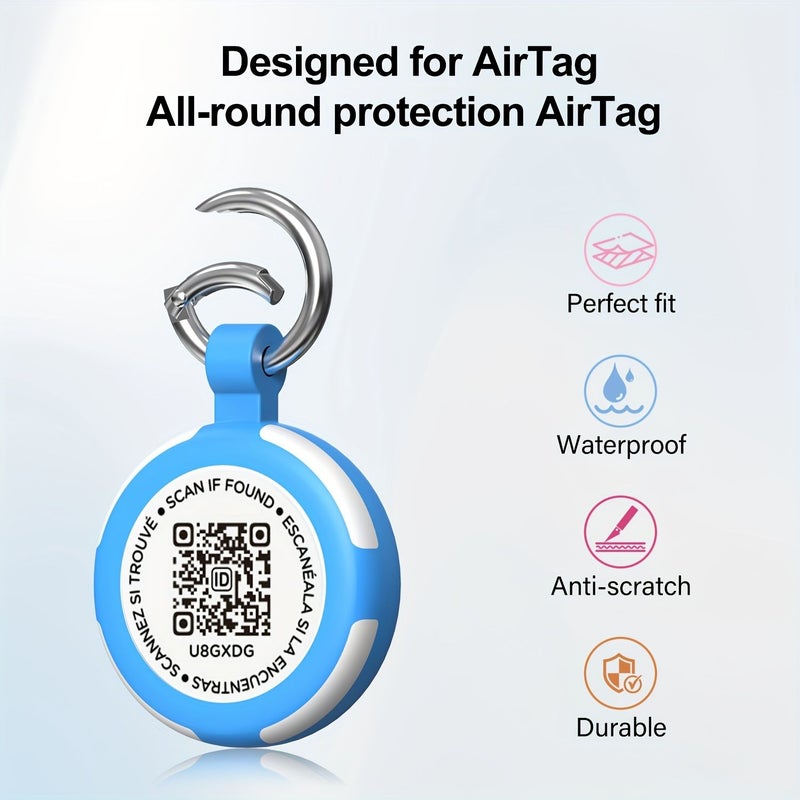 حامل AirTag من السيليكون مع سلسلة مفاتيح ورمز QR للمسح الضوئي لتنبيه موقع الحيوانات الأليفة عبر البريد الإلكتروني، حافظة متينة للعثور على العناصر المفقودة، غطاء خفيف الوزن وآمن لطوق الكلاب للأنشطة الخارجية، باللون الوردي. - Image 4