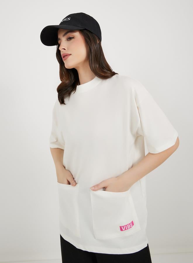 Styli Utility Pocket Detail High Neck Oversized T-Shirt  - Image 1