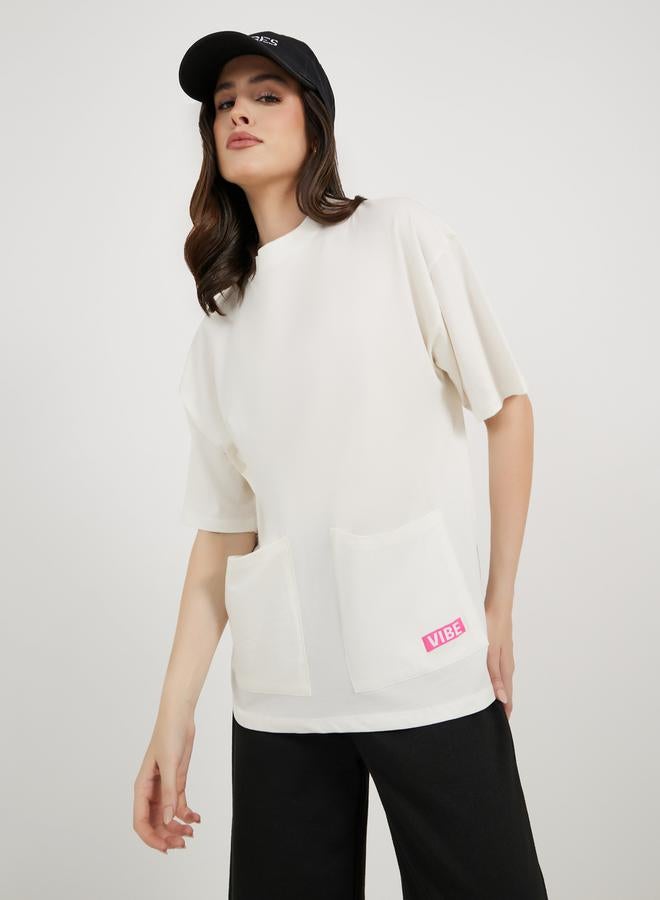 Styli Utility Pocket Detail High Neck Oversized T-Shirt  - Image 3