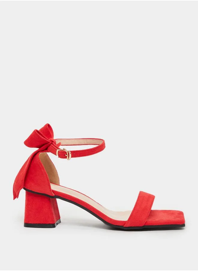 Styli Back Bow Detail Ankle Strap Block Heel Sandals