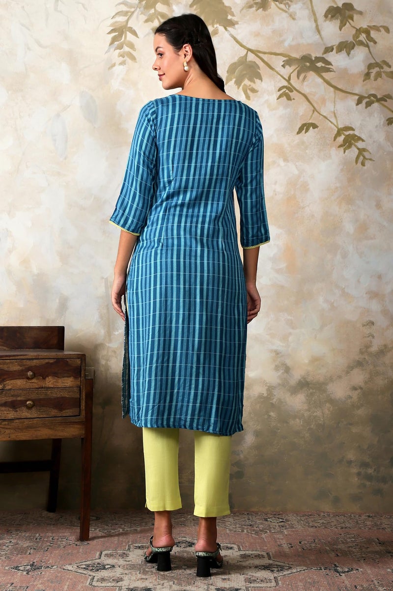 Aurelia Women's Blue Geometric Printed Printed Regular Kurta - Image 5