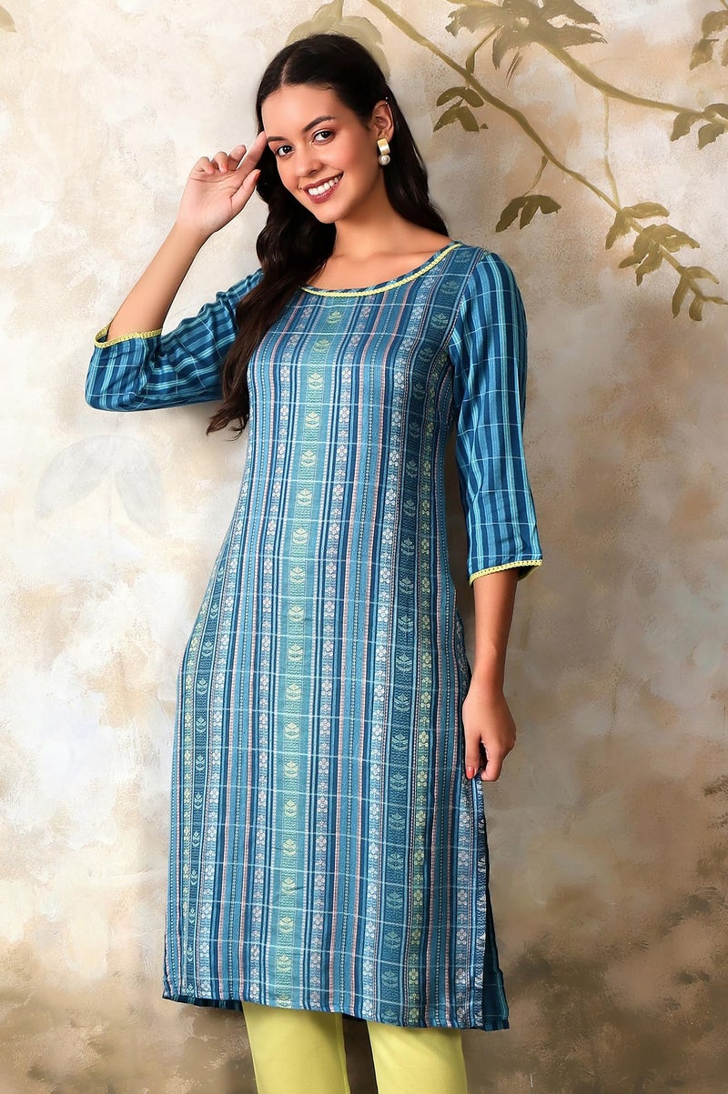 Aurelia Women's Blue Geometric Printed Printed Regular Kurta - Image 2