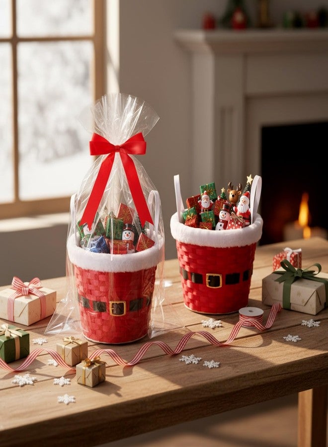 Threehoney Christmas Basket for Gifts Empty Christmas Santa Claus Woven Bamboo Basket with Xams Belt Bag and Bow Ribbon for Xmas Storage Gift Snack Skep with Handle 9"x7" - Image 3