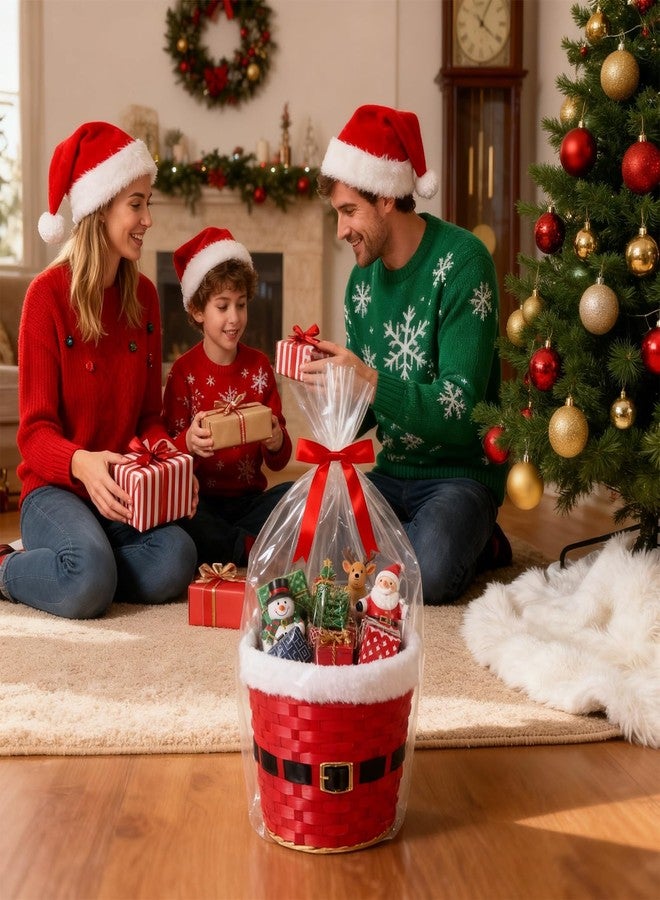 Threehoney Christmas Basket for Gifts Empty Christmas Santa Claus Woven Bamboo Basket with Xams Belt Bag and Bow Ribbon for Xmas Storage Gift Snack Skep with Handle 9"x7" - Image 5