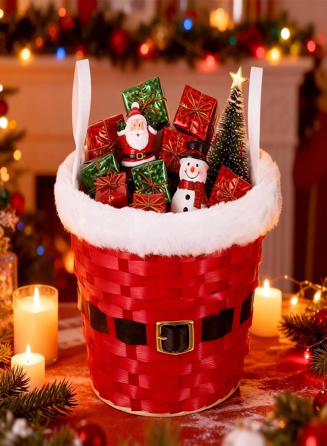 Threehoney Christmas Basket for Gifts Empty Christmas Santa Claus Woven Bamboo Basket with Xams Belt Bag and Bow Ribbon for Xmas Storage Gift Snack Skep with Handle 9"x7" - Image 4