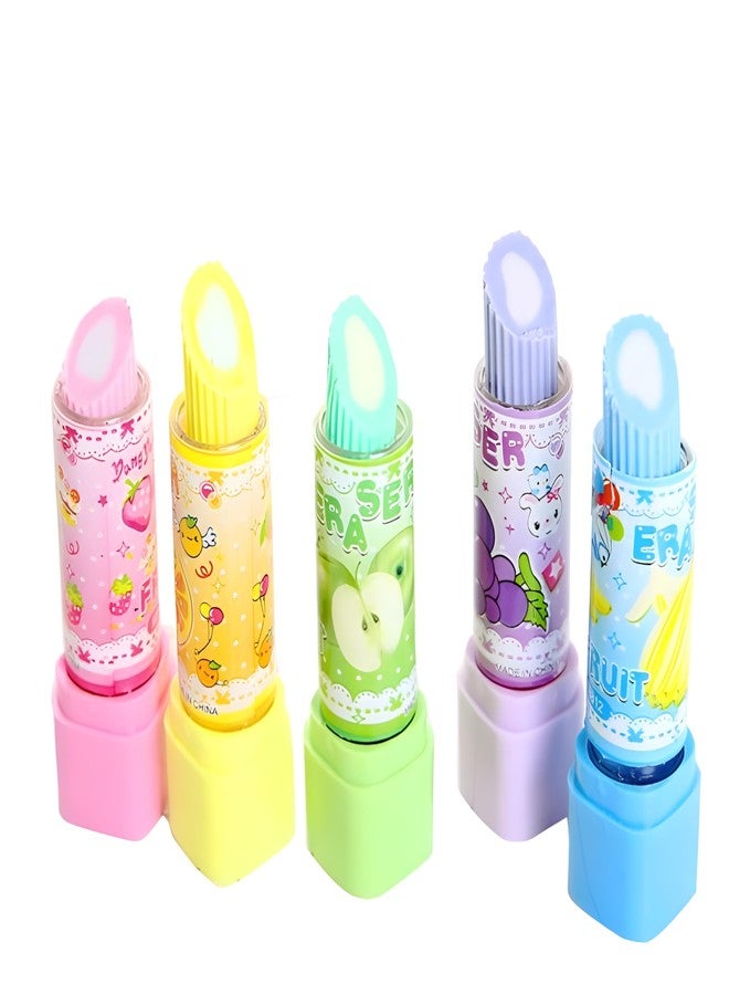 Radiance™ 12 Pcs Lipstick Shape Erasers for Kids | Non-Toxic Pencil Erasers for Girls, Cute School Stationery & Birthday Return Gift Items (Random Designs & Colors) - Image 1