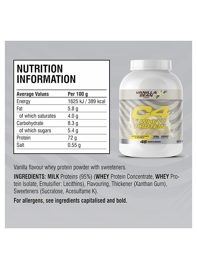 Cellucor C4 Whey Protein Powder, Vanilla Bean - 25g Protein, 0g Added Sugar, 130 Calories Per Serving, Supports Muscle Recovery, 46 Servings, 1.58 Kg - Image 5