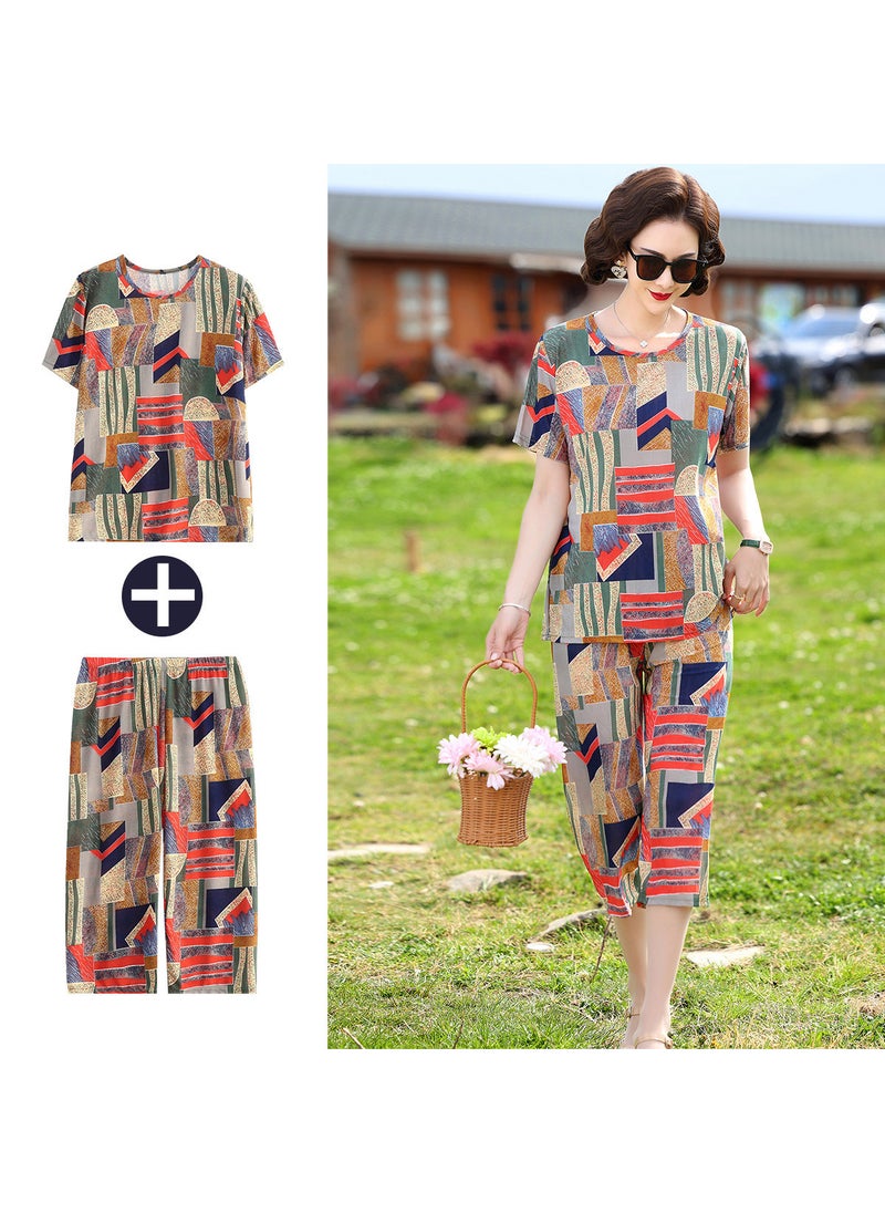 Generic 2024 Ice Silk Plus Size Womens Summer Two-Piece Set Blue Line  - Image 3