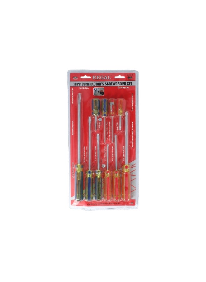 10-Piece Chrome-Plated Contractor Screwdriver Set with Rubber-Grip Handle Multicolour 3 x 38.2 x 20.8 cm CSDS-10