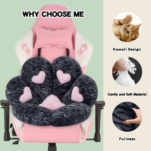 MOONBEEKI Cat Paw Cushion Chair Comfy Kawaii Plush Seat Cushions Shape Lazy Pillow for Gamer Chair 28"x 24" Cozy Floor Cute Seat Kawaii for Girl Worker Gift, Dining Room Bedroom Decorate （Black Silve） - Image 4