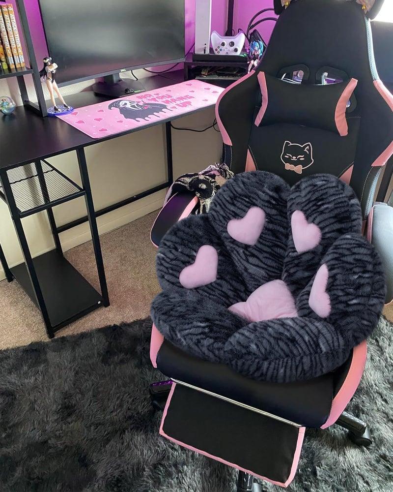 MOONBEEKI Cat Paw Cushion Chair Comfy Kawaii Plush Seat Cushions Shape Lazy Pillow for Gamer Chair 28"x 24" Cozy Floor Cute Seat Kawaii for Girl Worker Gift, Dining Room Bedroom Decorate （Black Silve） - Image 3
