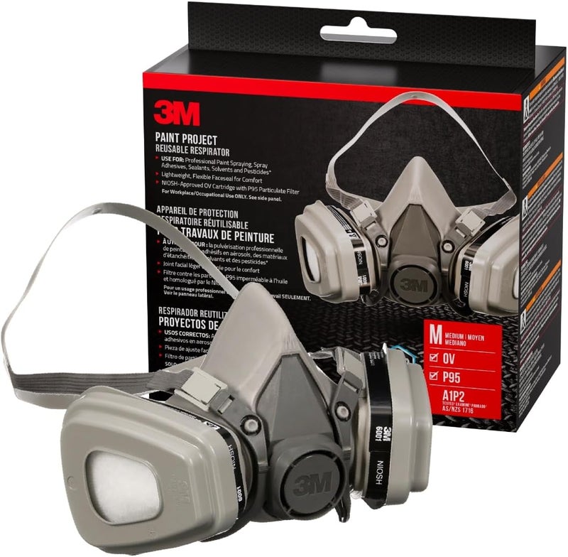 3M P95/OV Paint Project Reusable Respirator 6211, Medium Size, NIOSH-APPROVED Organic Vapor Cartridge & P95 Rated Filters, Lightweight, Flexible, Thermoplastic Faceseal For Comfort (6211P1-DC) - Image 1