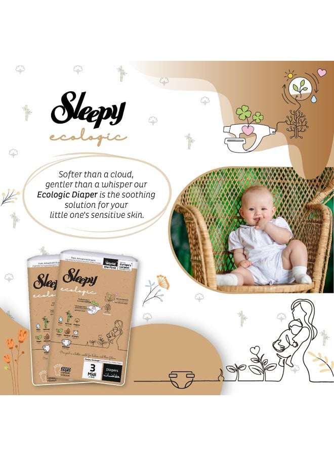 Sleepy عبوة من 112 حفاضات إيكولوجية حجم 3، مضادة للحساسية، نباتية، قابلة للتحلل، مستدامة، حفاضات مميزة مع لاصق عالي الامتصاص، حفاضات جافة عضوية للأطفال من 4-10 كجم، 100% مانعة للتسرب، 2 × 56 عدداً - Image 2