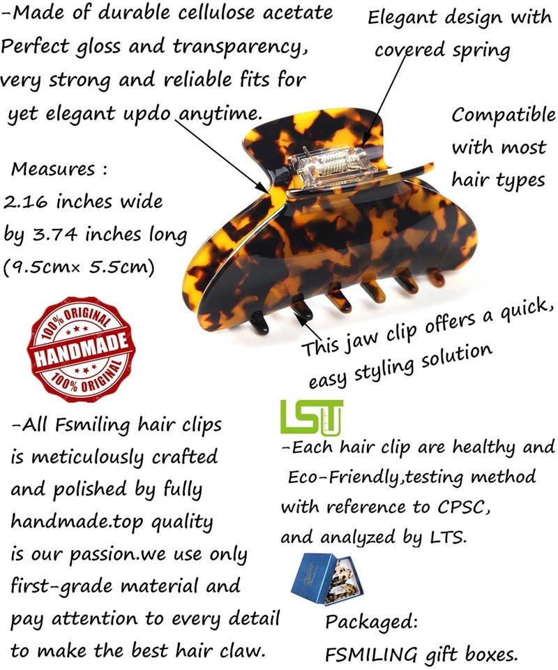 Fsmiling Big Claw Hair Clips for Women Hair Jaw Clips Large Hair Claw Clamps Acetate Hair Clip 2 Pack,Tortoise/Brown - Image 2