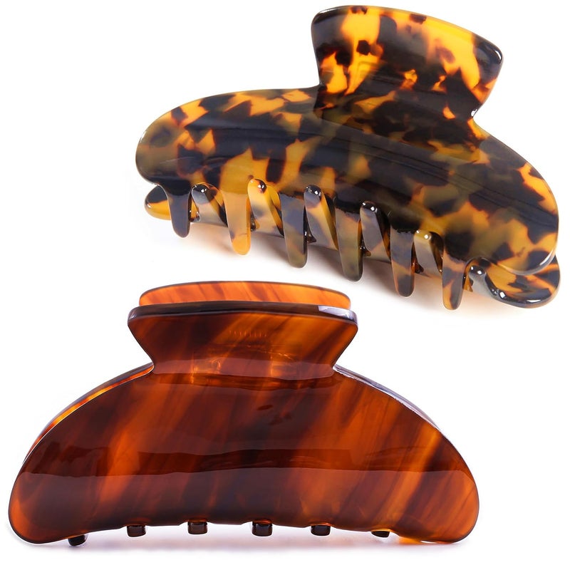 Fsmiling Big Claw Hair Clips for Women Hair Jaw Clips Large Hair Claw Clamps Acetate Hair Clip 2 Pack,Tortoise/Brown - Image 1