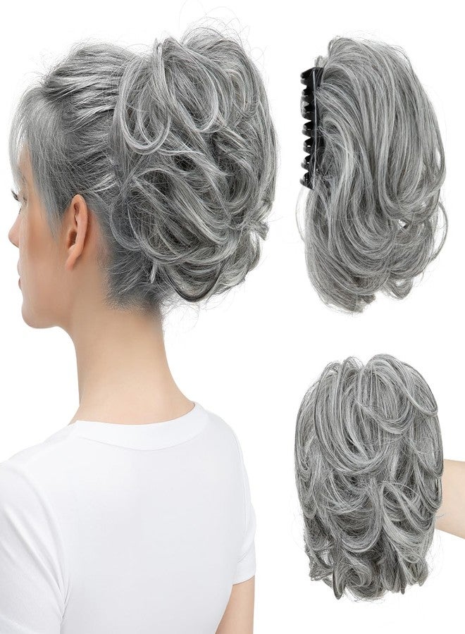 youngways Claw Clip Short Ponytail Messy Bun Hair Piece Bendable Hair Branch Extensions Fluffy Wavy Curly Synthetic Versatile Dark Grey Hairpieces - Image 1