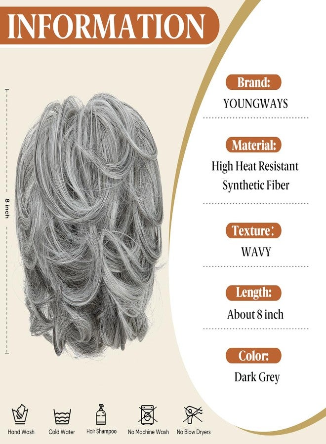 youngways Claw Clip Short Ponytail Messy Bun Hair Piece Bendable Hair Branch Extensions Fluffy Wavy Curly Synthetic Versatile Dark Grey Hairpieces - Image 3