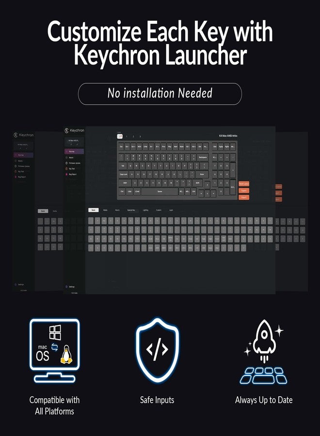 Keychron كيبورد ميكانيكي لاسلكي/سلكي Keychron K4 Max، تصميم 96% اتصال Bluetooth بتردد 2.4 GHz، مفاتيح PBT غير متألقة بإضاءة خلفية بيضاء متوافقة مع ماك ويندوز لينوكس - Image 3