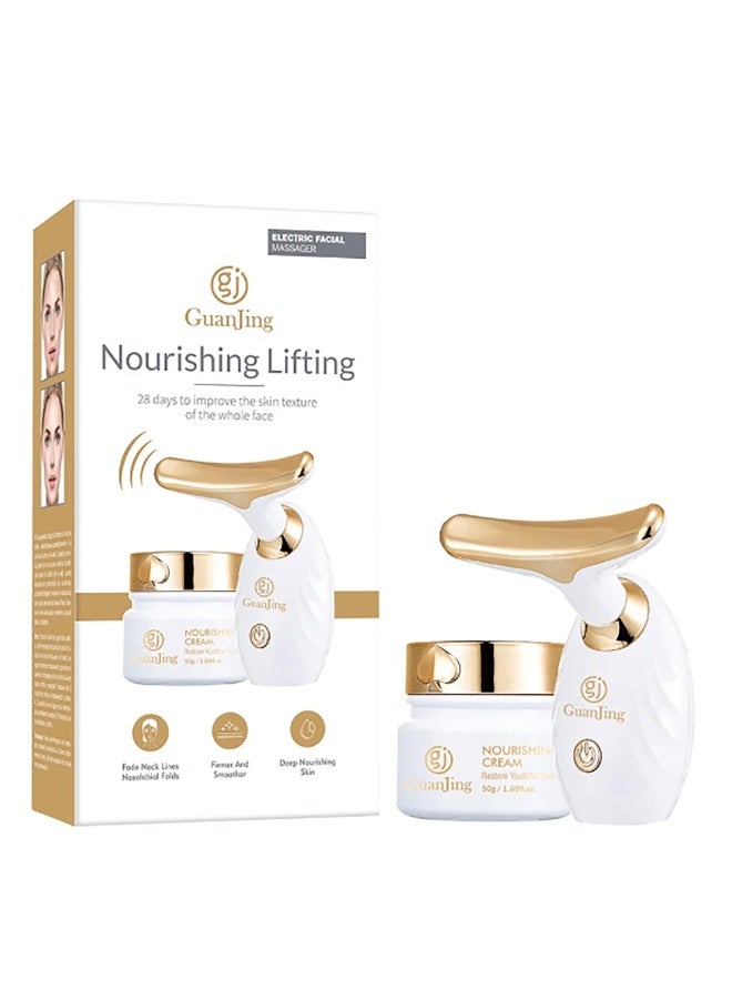 GuanJing Nourishing Lifting Electric Facial Massager with Cream, Face and Neck Sculpting Device Reduces Fine Lines Firms Sagging Skin Improves Elasticity Smooth Hydrated Youthful Glow - Image 1