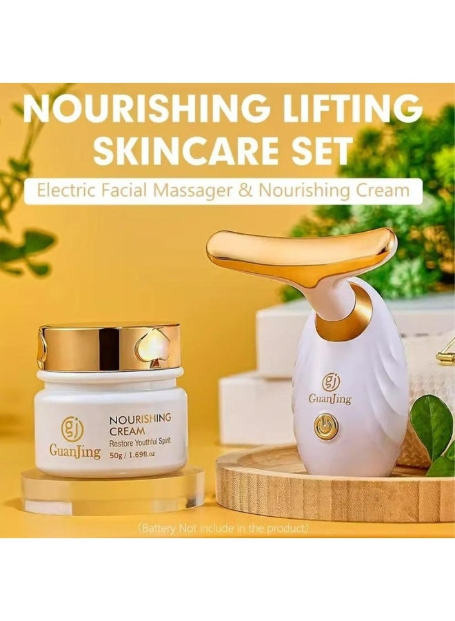 GuanJing Nourishing Lifting Electric Facial Massager with Cream, Face and Neck Sculpting Device Reduces Fine Lines Firms Sagging Skin Improves Elasticity Smooth Hydrated Youthful Glow - Image 2