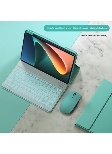 Digital Computer/tablet Protective Case Tablet Cover For Ipad Mini 1/2/3 Ipad Air 1/2 Galaxy Tab 4 7.0 Tab 4 8.0 10.1-Color:Mint Green (colorful Backlight) + Bluetooth Mouse-Applicable Model:Millet 5 Pro 12.4 Inch