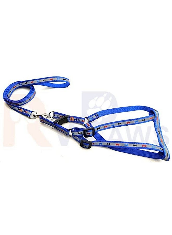 طقم حزام عاكس مطبوع من النايلون الناعم ومقود بإبزيم قابل للتعديل مع حلقة معدنية على شكل حرف D للكلاب الصغيرة والجراء والقطط والقطط الصغيرة - 15 مم (أزرق) - Image 4