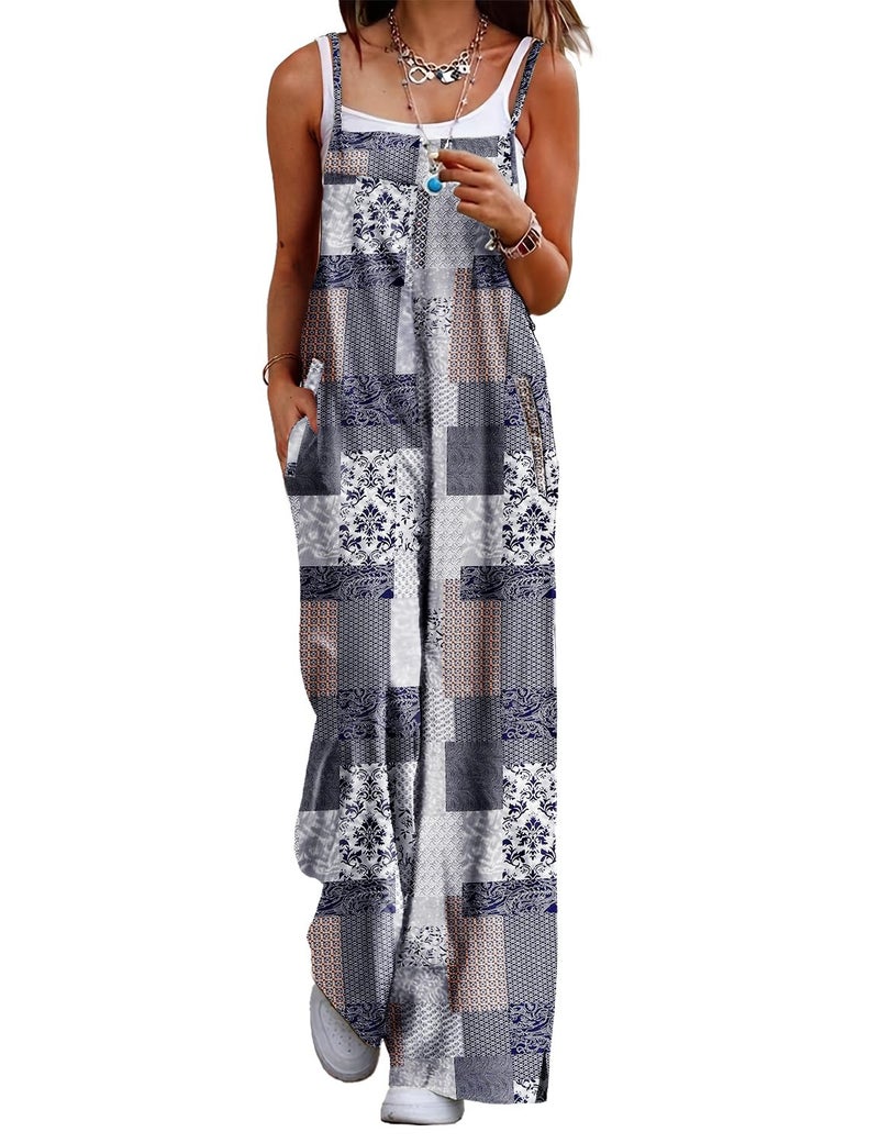 YESNO Women's Summer Casual Jumpsuits Wide Leg Overalls Floral Print Baggy Rompers with Pocket XL PZZCR 260 - Image 1