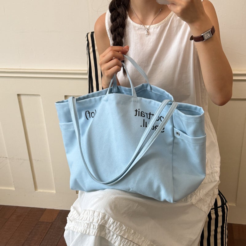 Korean Style Tote Bag 2026 Summer Minimalist Letter Print - Image 1