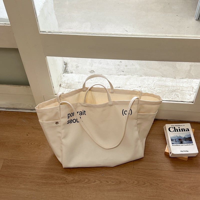 Korean Style Tote Bag 2026 Summer Minimalist Letter Print - Image 2