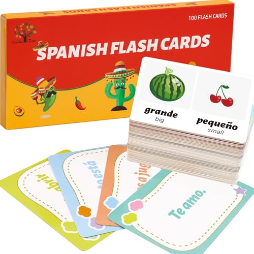 Ceiba Tree Spanish Flash Cards 100 English to Spanish Verb Conjugation Phrases Adjectives Colors Educational Bilingual Flashcards Learn Espaol for Kids Adult Beginners Toddlers Grade School Classroom - Image 1