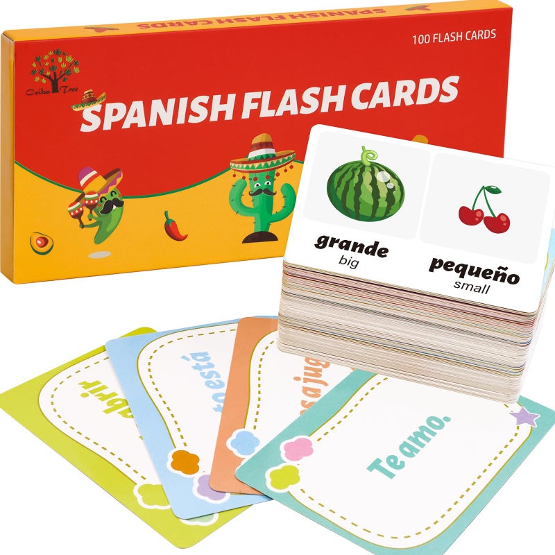 Ceiba Tree Spanish Flash Cards 100 English to Spanish Verb Conjugation Phrases Adjectives Colors Educational Bilingual Flashcards Learn Espaol for Kids Adult Beginners Toddlers Grade School Classroom - Image 3