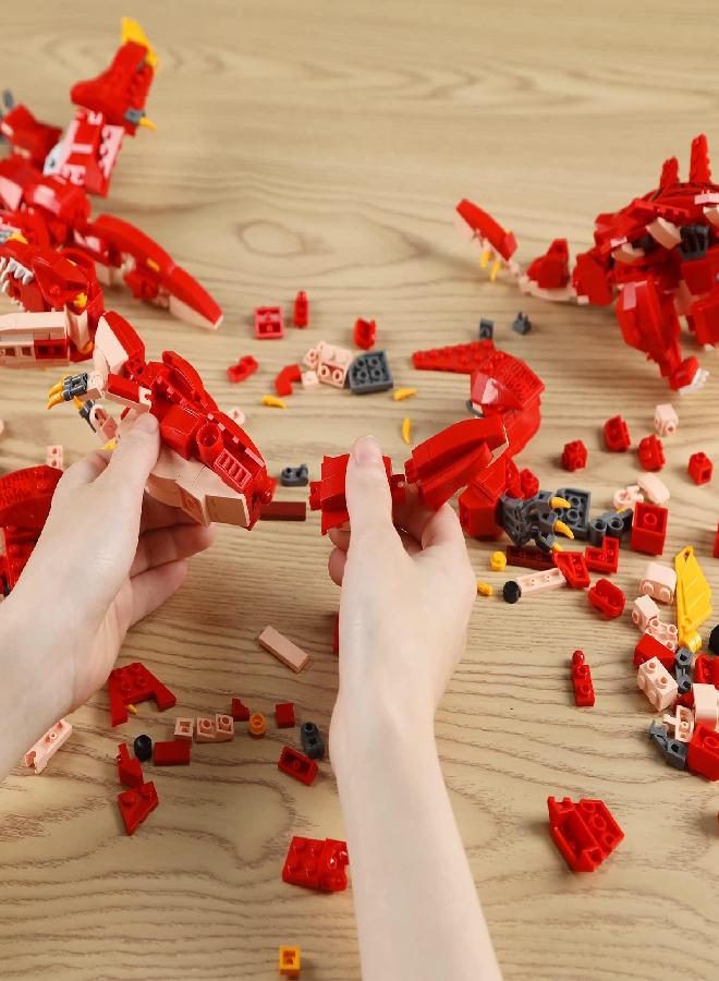 HSANHE STEM 3 in1 Dinosaurs Building Kits 287PCS, Toys for Kids Age 6-10 Year Old, Educational Building Sets Best Gifts for Boy 6-10 (Red) - Image 2